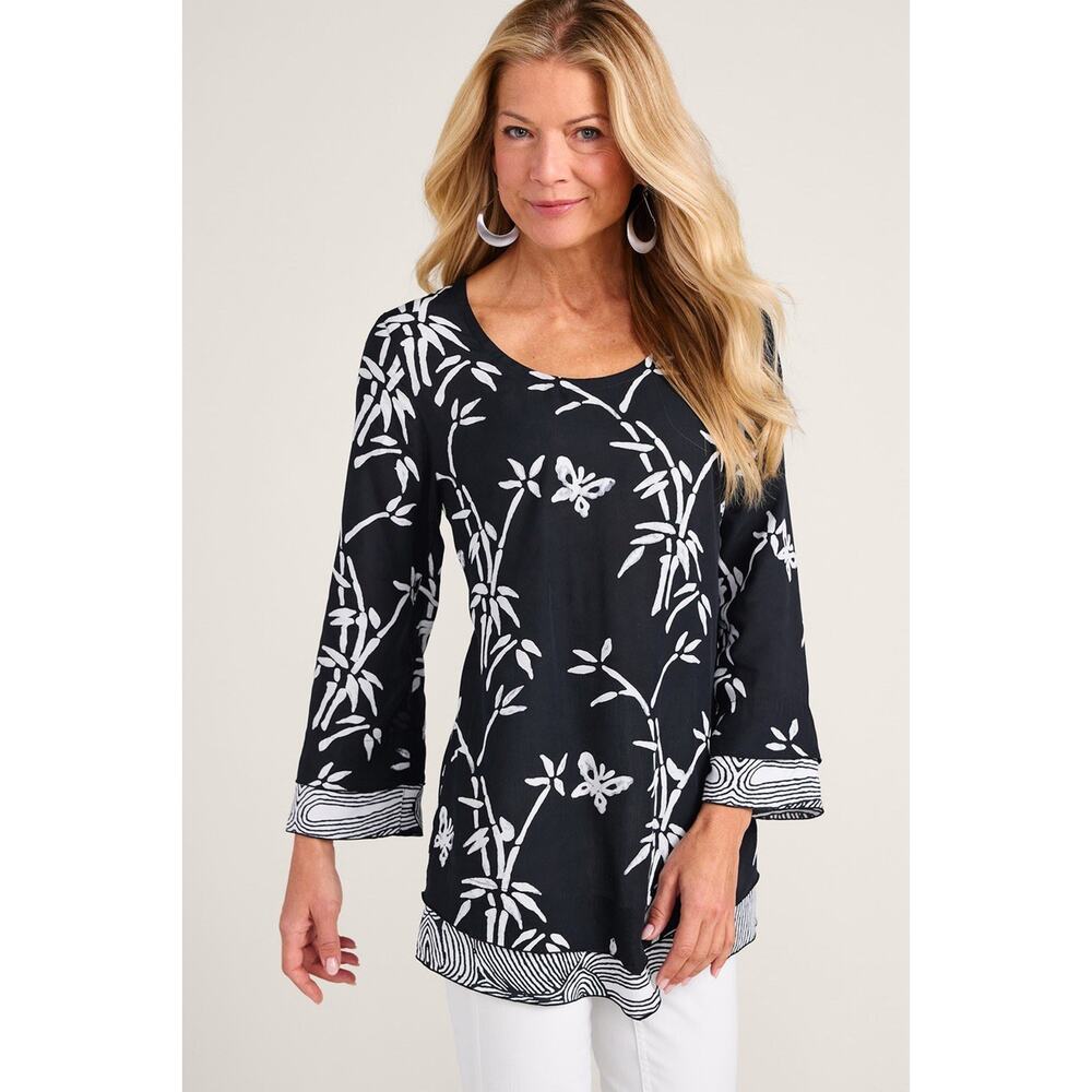 Soft Surroundings Womens Bamboo Bella Top Size 2X Tunic Lightweight Black Blouse